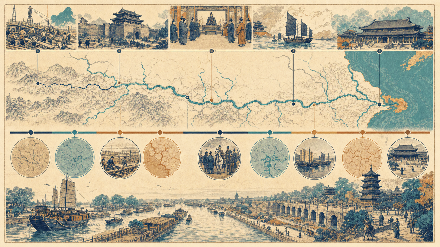 隋统一、运河体系、唐建立与安史之乱前后变化的时间线地图
