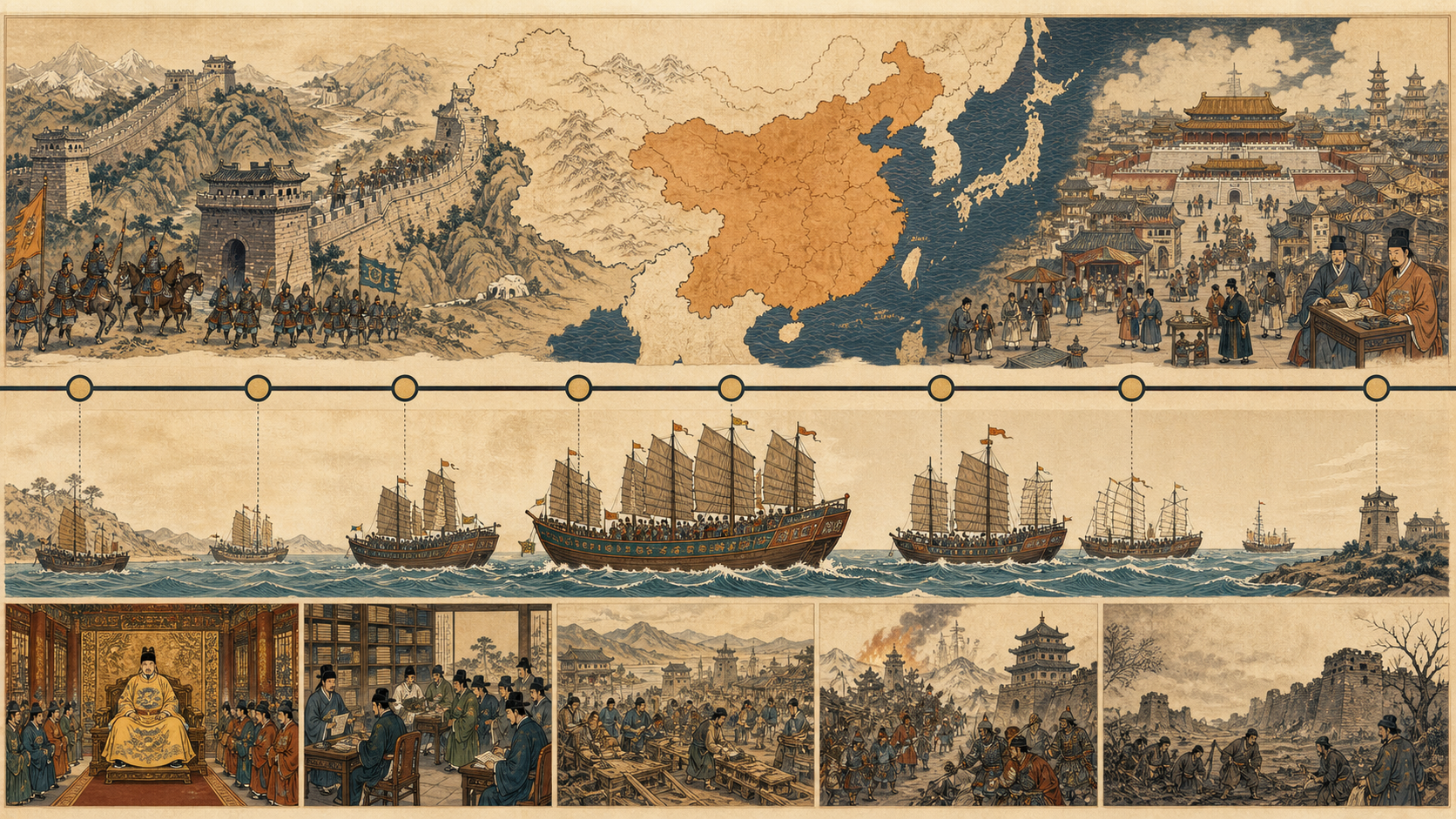明朝建立、迁都北京与晚明危机的时间线地图