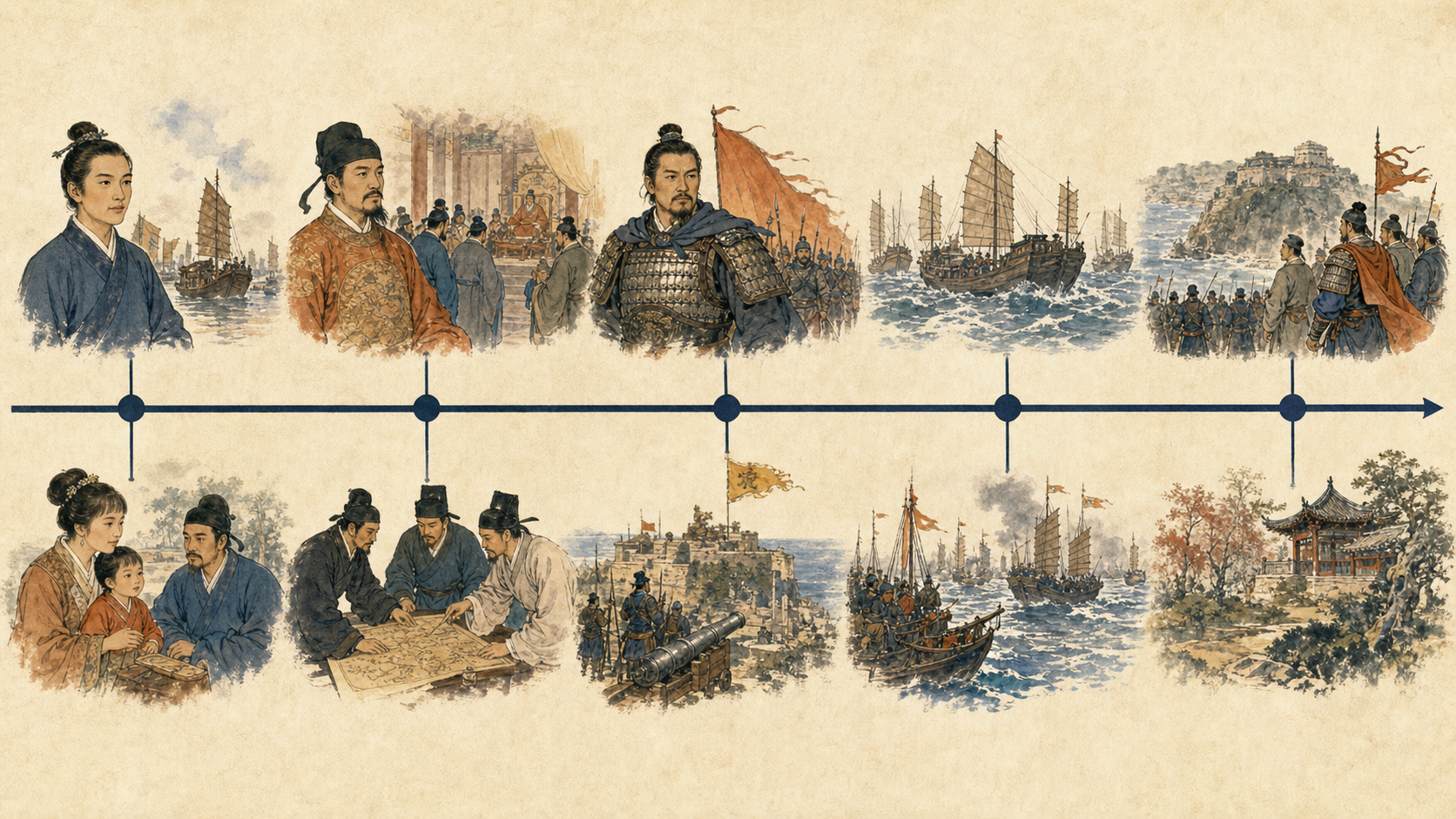 郑成功活动、渡海攻台与明郑政权延续的时间线地图