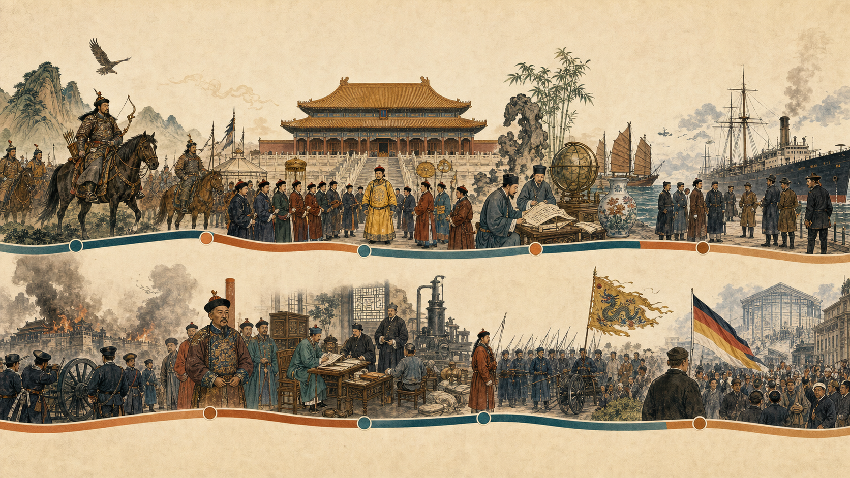 清朝建立、疆域治理、人口增长与近代危机的时间线地图