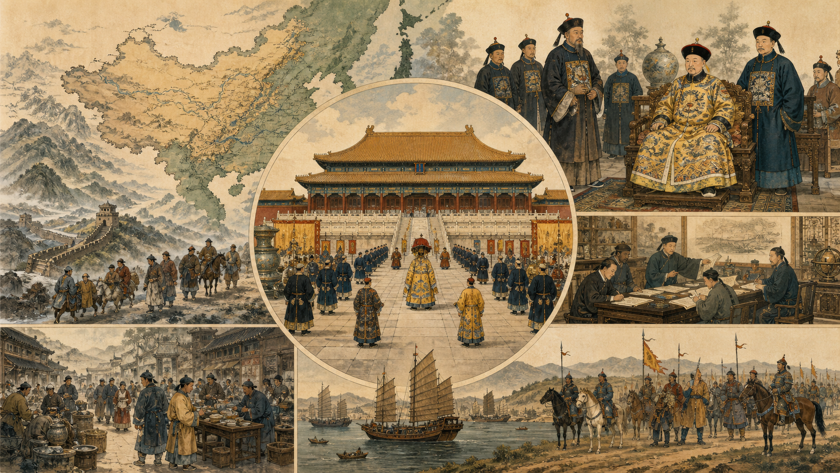 清代不同区域、语言、交通和行政方式的比较图