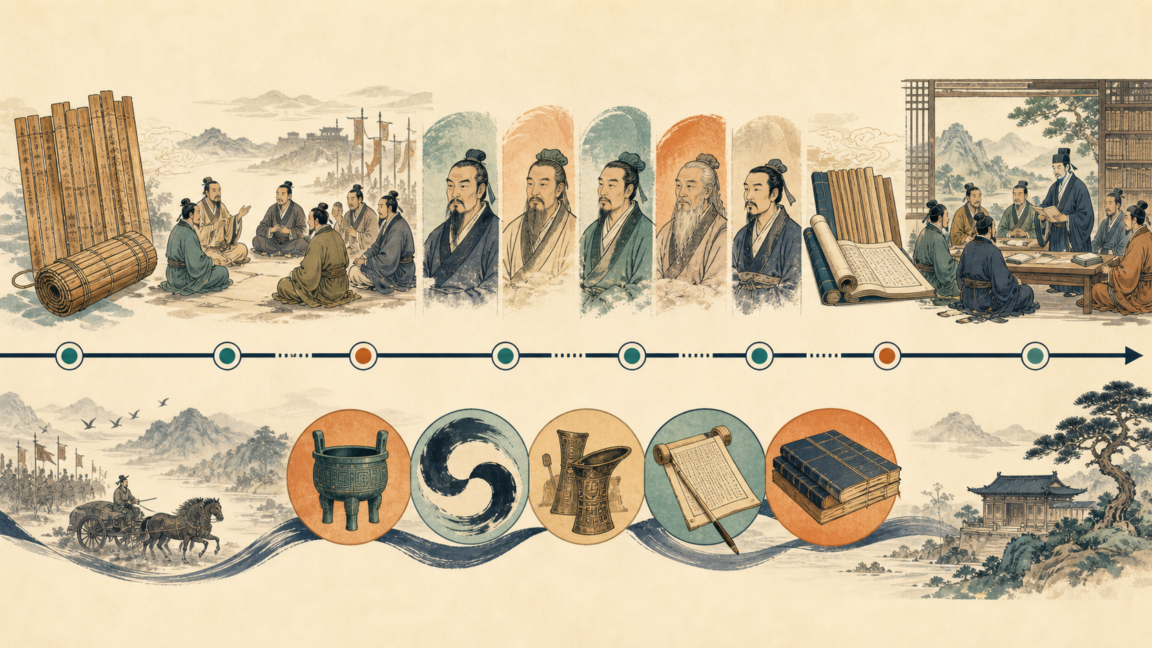 从先秦诸子到汉代经学与宋明理学的思想传承时间线